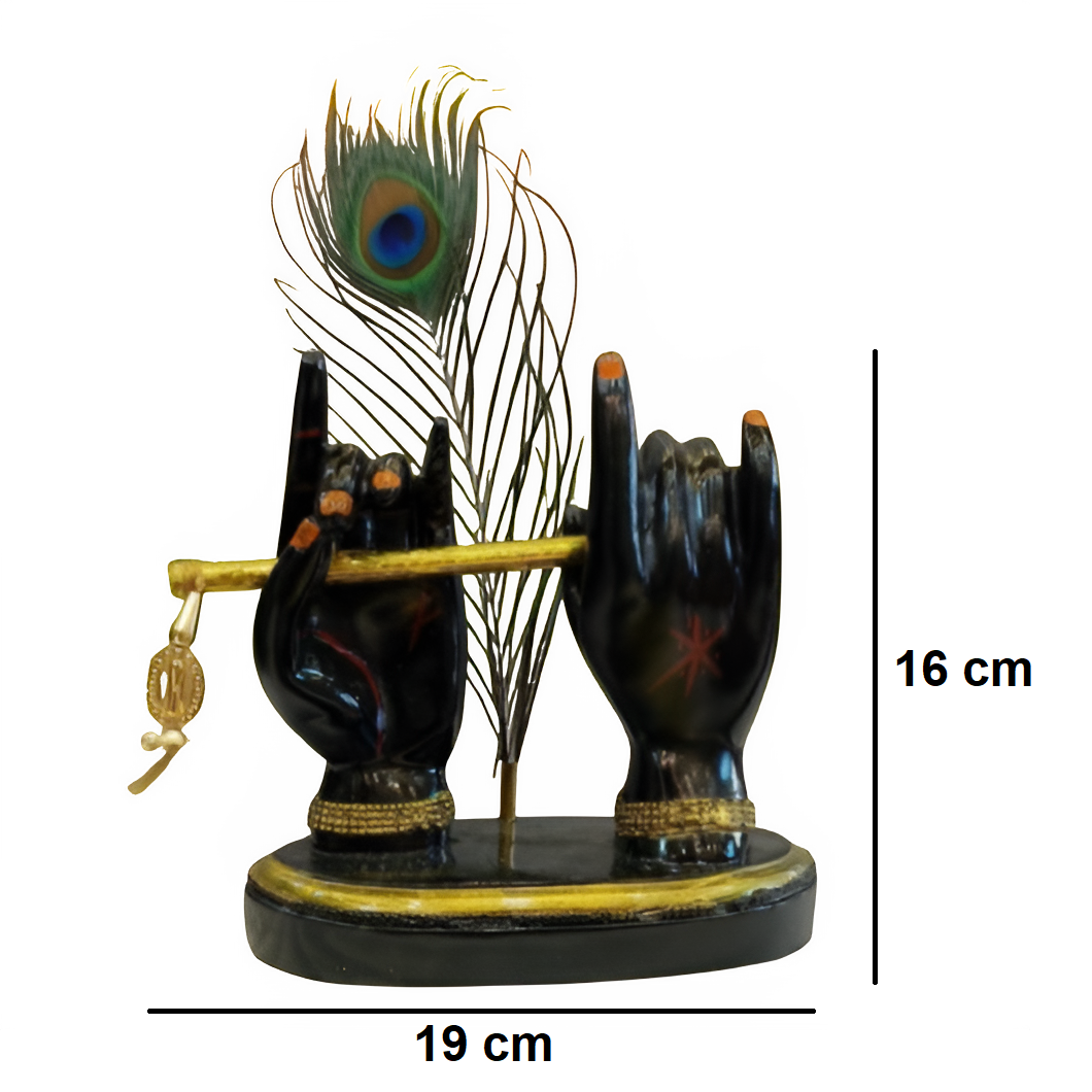 Lord Krishna Hand with Flute Antique Sculpture (Black) | EnamorarDecor