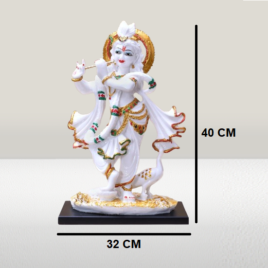 Marble Finish White & Gold Krishna Standing Statue | EnamorarDecor