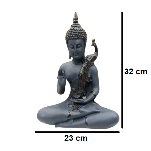 Black Color Buddha with Peacock on Shoulder Statue | EnamorarDecor