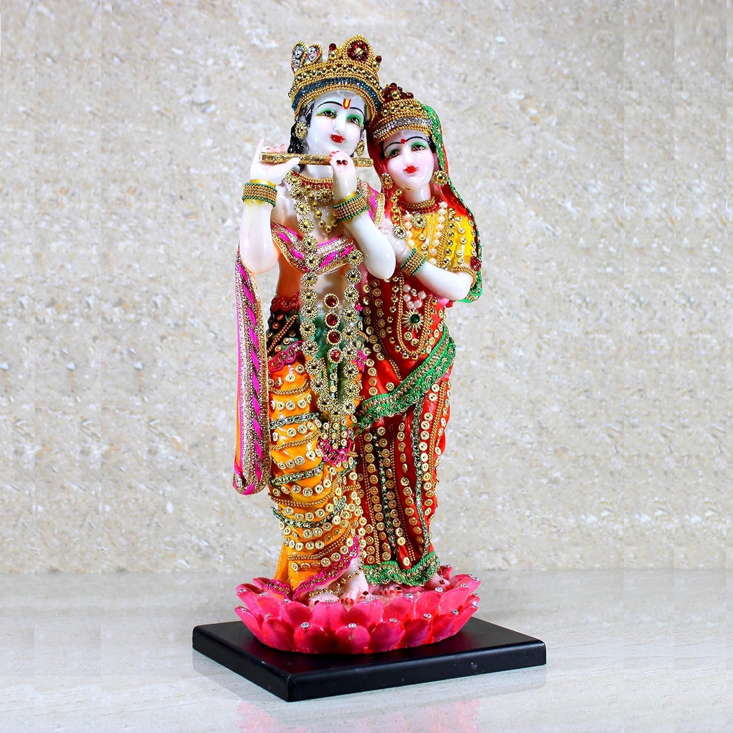 Multicolor Radha Krishan Standing on Lotus Resin Statue | EnamorarDecor