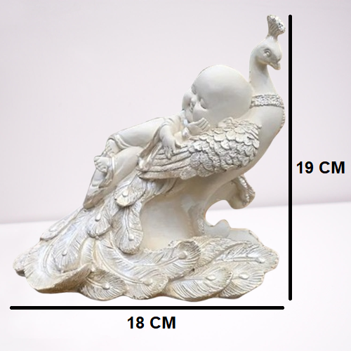 White Sleeping Buddha on Peacock Resin Statue | EnamorarDecor