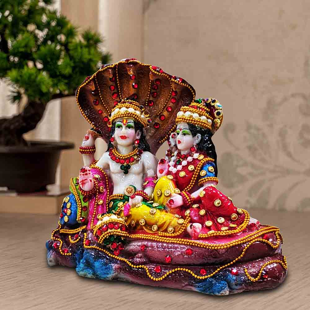 Multicolor Laxmi Narayan Ji on Sheshnag Resin Statue | EnamorarDecor