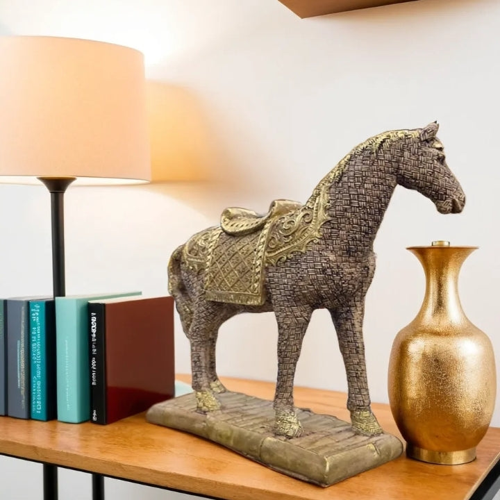 Wooden Finish Horse Resin Statue | EnamorarDecor