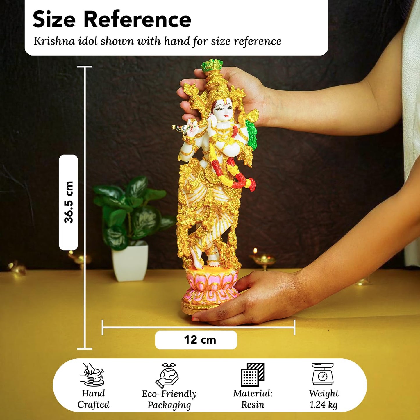 Multicolor Marble Finish Standing Krishna Playing Flute Statue | EnamorarDecor