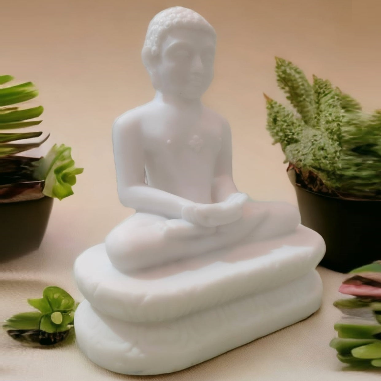 White Marble Finish Mahaveer Bhagwan Resin Statue | EnamorarDecor