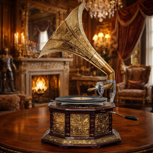 Vintage Brass Gramophone Decor | EnamorarDecor