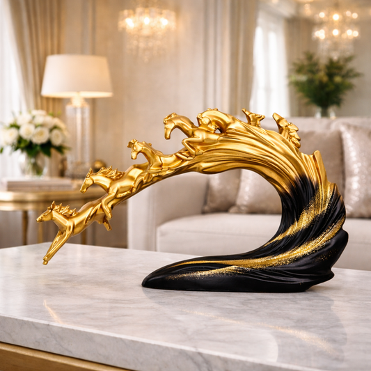 Luxury Golden Black 7 Running Horses Showpiece | EnamorarDecor