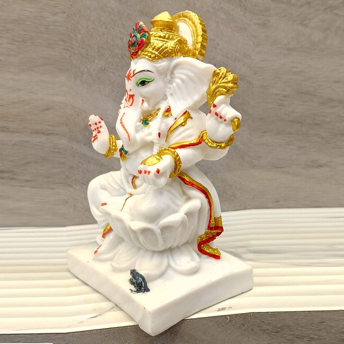 Marble Finish Ganesha Sitting on Kamal Statue | EnamorarDecor