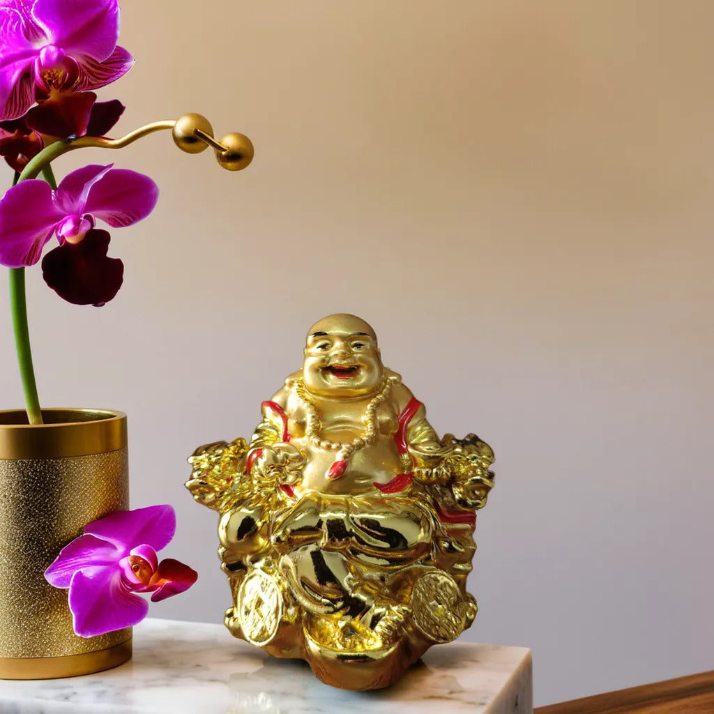 Gold Platted Sitting Buddha Premium Resin Statue | EnamorarDecor