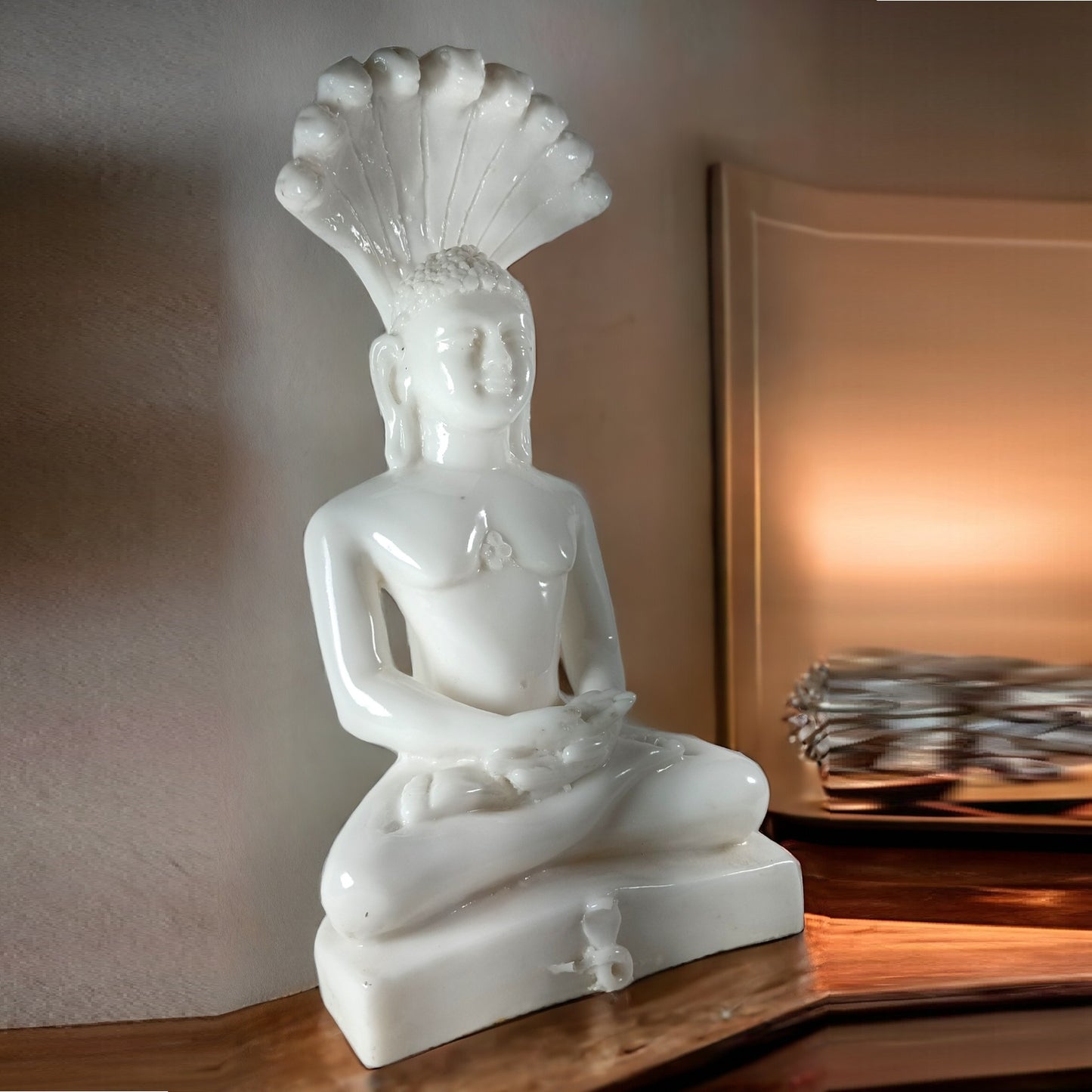 White Marble Finish Parshwanath Bhagwan Resin Statue | EnamorarDecor