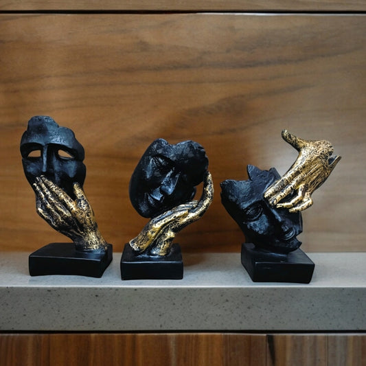 Black Human Face Set of 3 – Three Monkeys Expression | EnamorarDecor