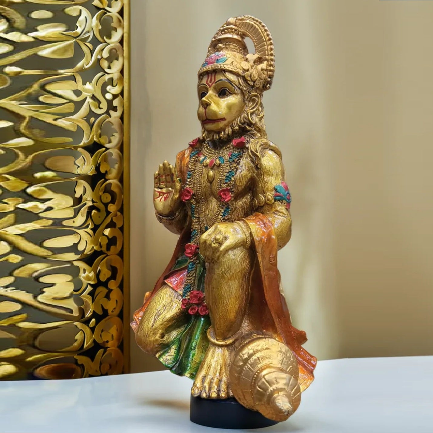 Golden Color Hanuman Ji Sitting Statue | EnamorarDecor