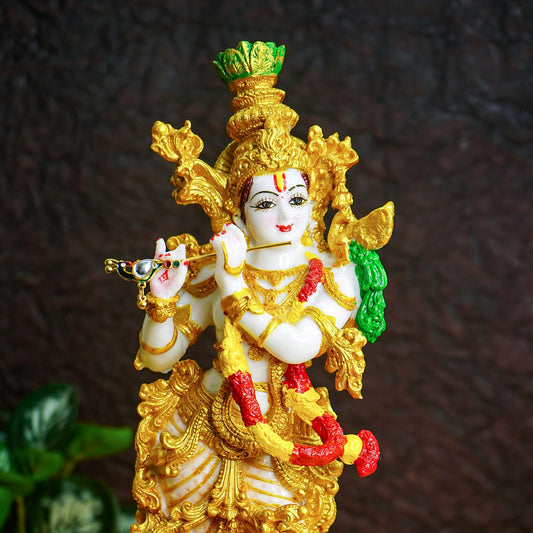 Multicolor Marble Finish Standing Krishna Playing Flute Statue | EnamorarDecor