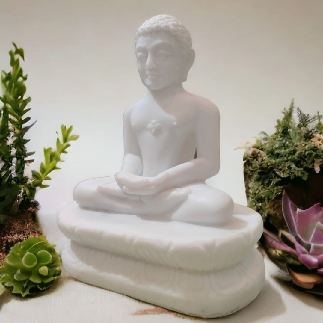 White Marble Finish Mahaveer Bhagwan Resin Statue | EnamorarDecor