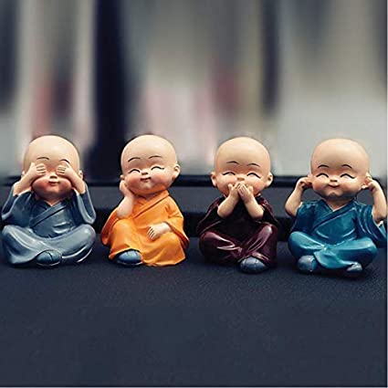 Multicolor Car Laughing Buddha Set of 4 Made of Resin | EnamorarDecor