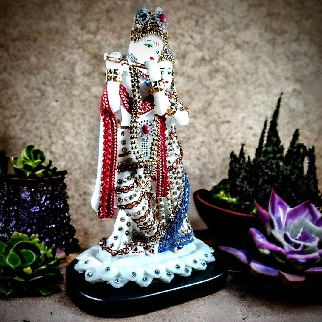 Marble Finish Multicolor Radha Krishna Standing Statue | EnamorarDecor