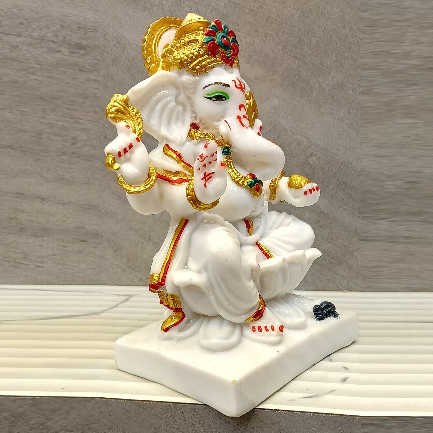 Marble Finish Ganesha Sitting on Kamal Statue | EnamorarDecor