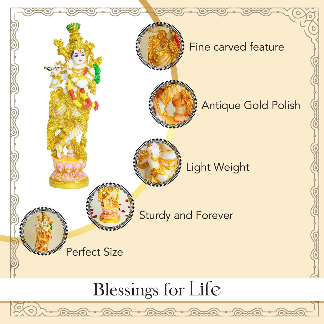 Multicolor Marble Finish Standing Krishna Playing Flute Statue | EnamorarDecor