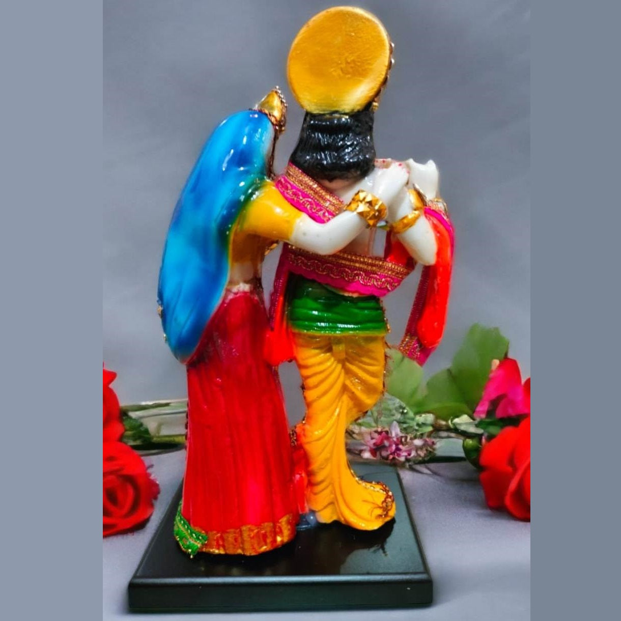 Multicolor Krishna Radha Standing Playing Flute Resin Statue | EnamorarDecor