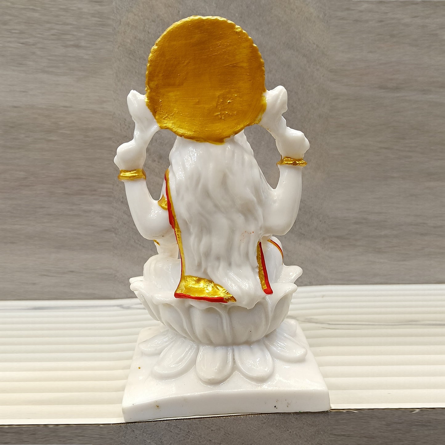 Marble Finish Goddess Laxmi Sitting on Kamal Statue | EnamorarDecor