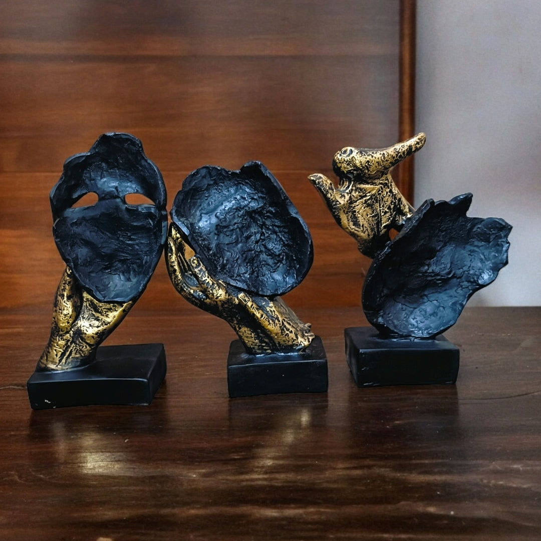 Black Human Face Set of 3 – Three Monkeys Expression | EnamorarDecor