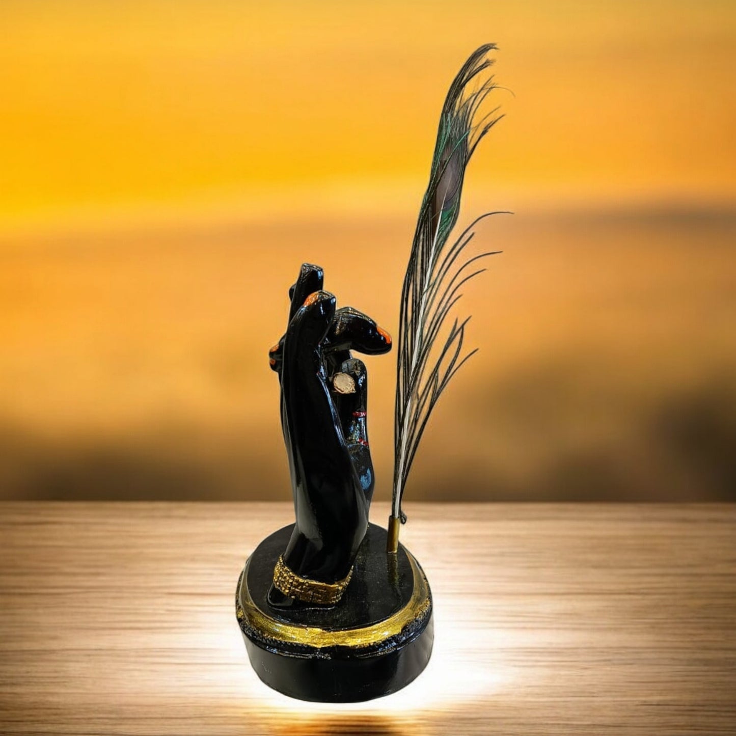 Lord Krishna Hand with Flute Antique Sculpture (Black) | EnamorarDecor