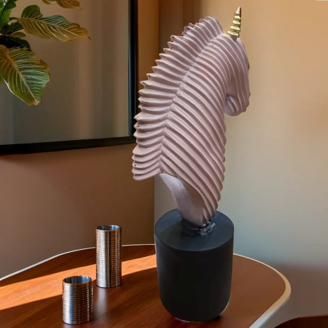 Pink Ribbed Resin Horse Statue | EnamorarDecor