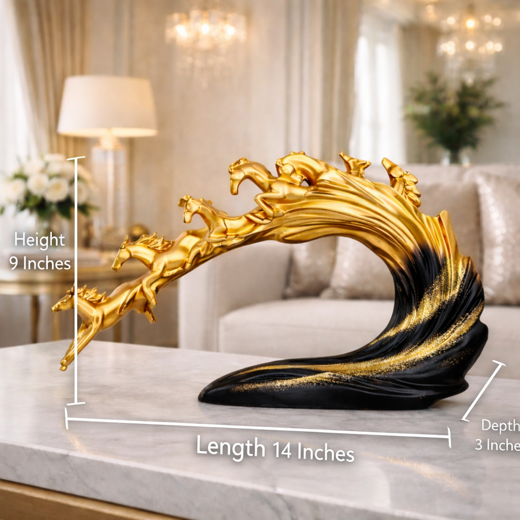 Luxury Golden Black 7 Running Horses Showpiece | EnamorarDecor