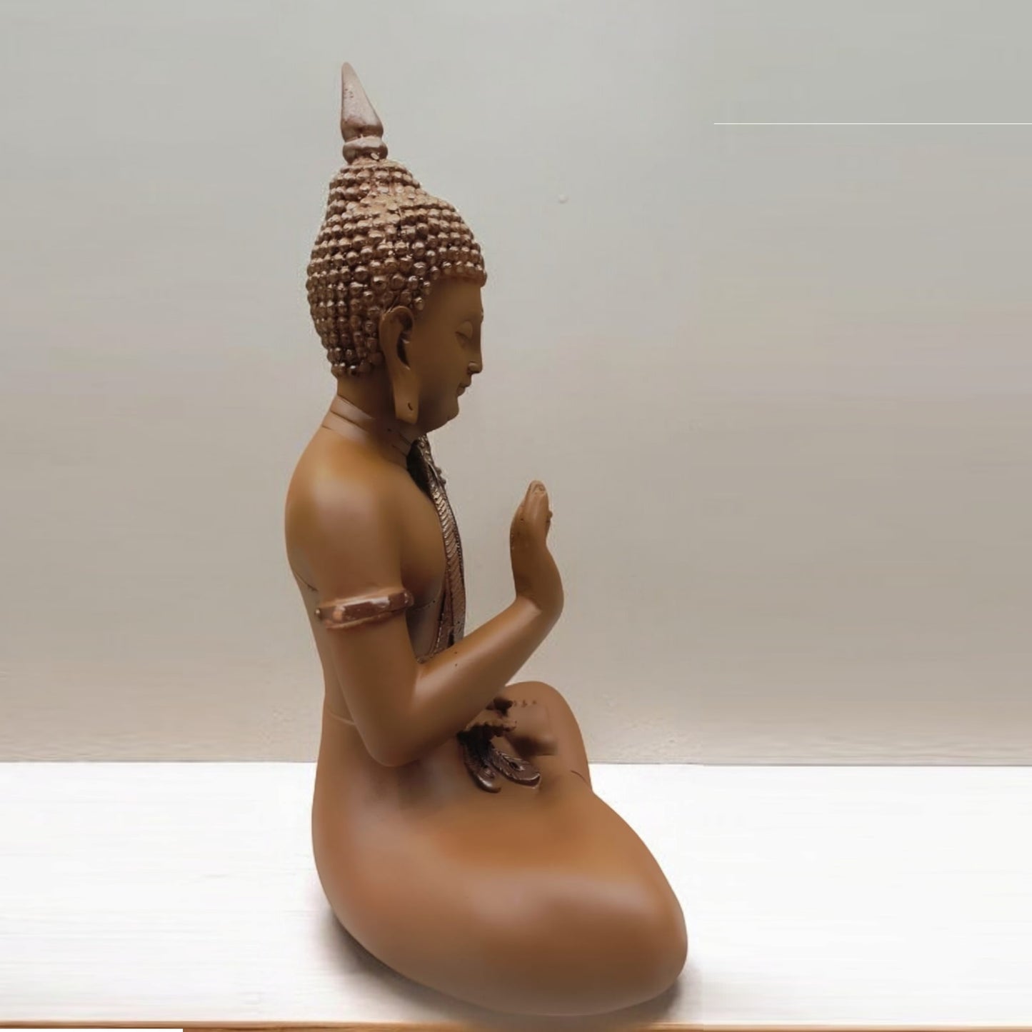 Brown Color Buddha with Peacock on Shoulder Statue | EnamorarDecor