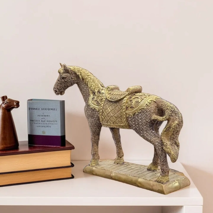 Wooden Finish Horse Resin Statue | EnamorarDecor