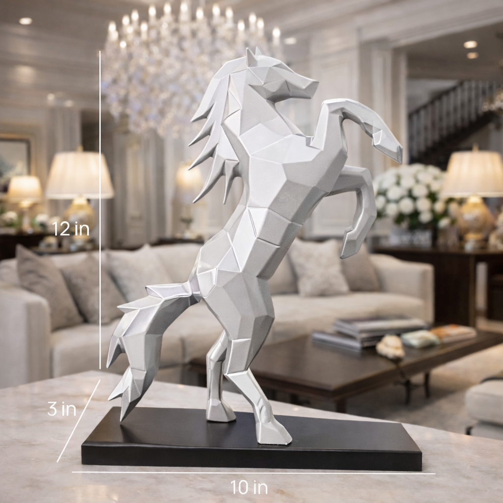 Royal Silver Rearing Victory Ferrari Horse Statue | EnamorarDecor