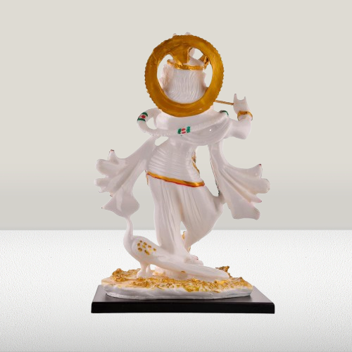 Marble Finish White & Gold Krishna Standing Statue | EnamorarDecor