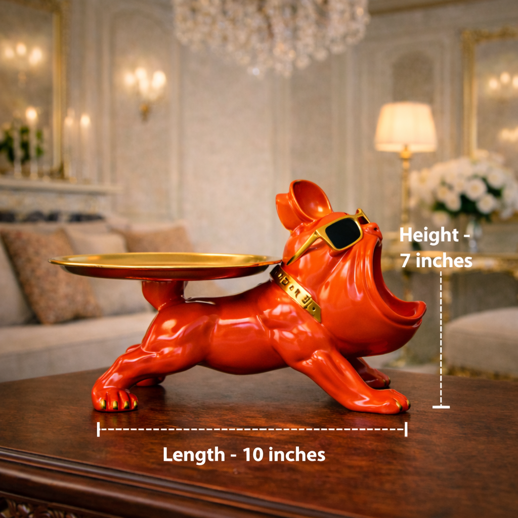 Luxury Orange French Bulldog Statue & Key Tray | EnamorarDecor
