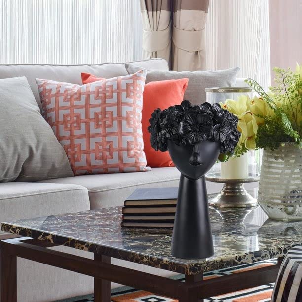 Black Lady Flower Pot Set Made of Resin | EnamorarDecor