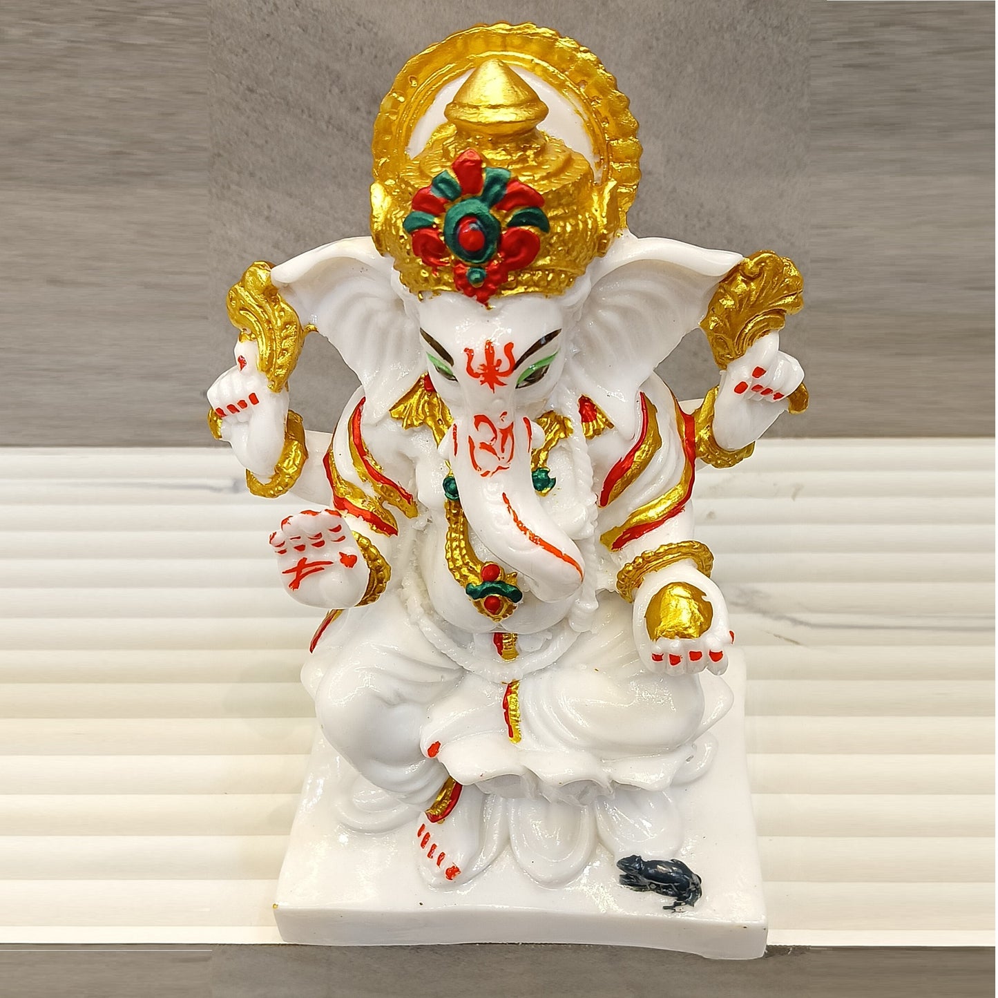 Marble Finish Ganesha Sitting on Kamal Statue | EnamorarDecor
