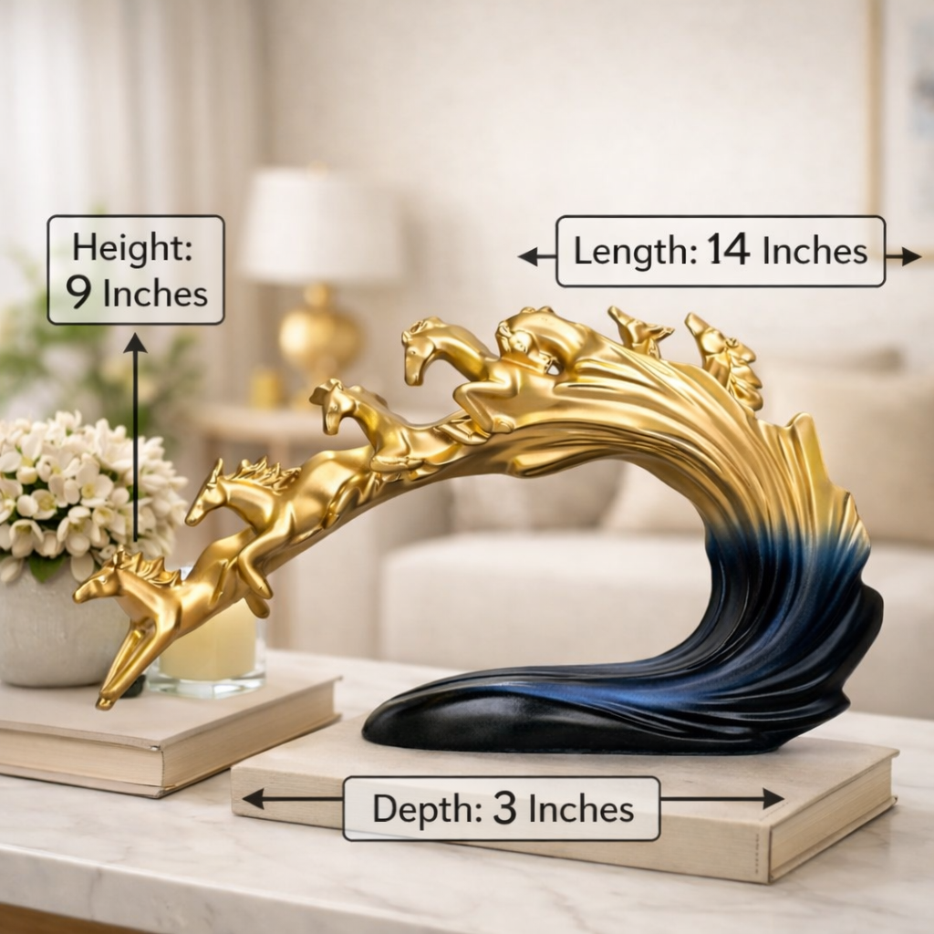 Luxury Golden Blue 7 Running Horses Showpiece | EnamorarDecor
