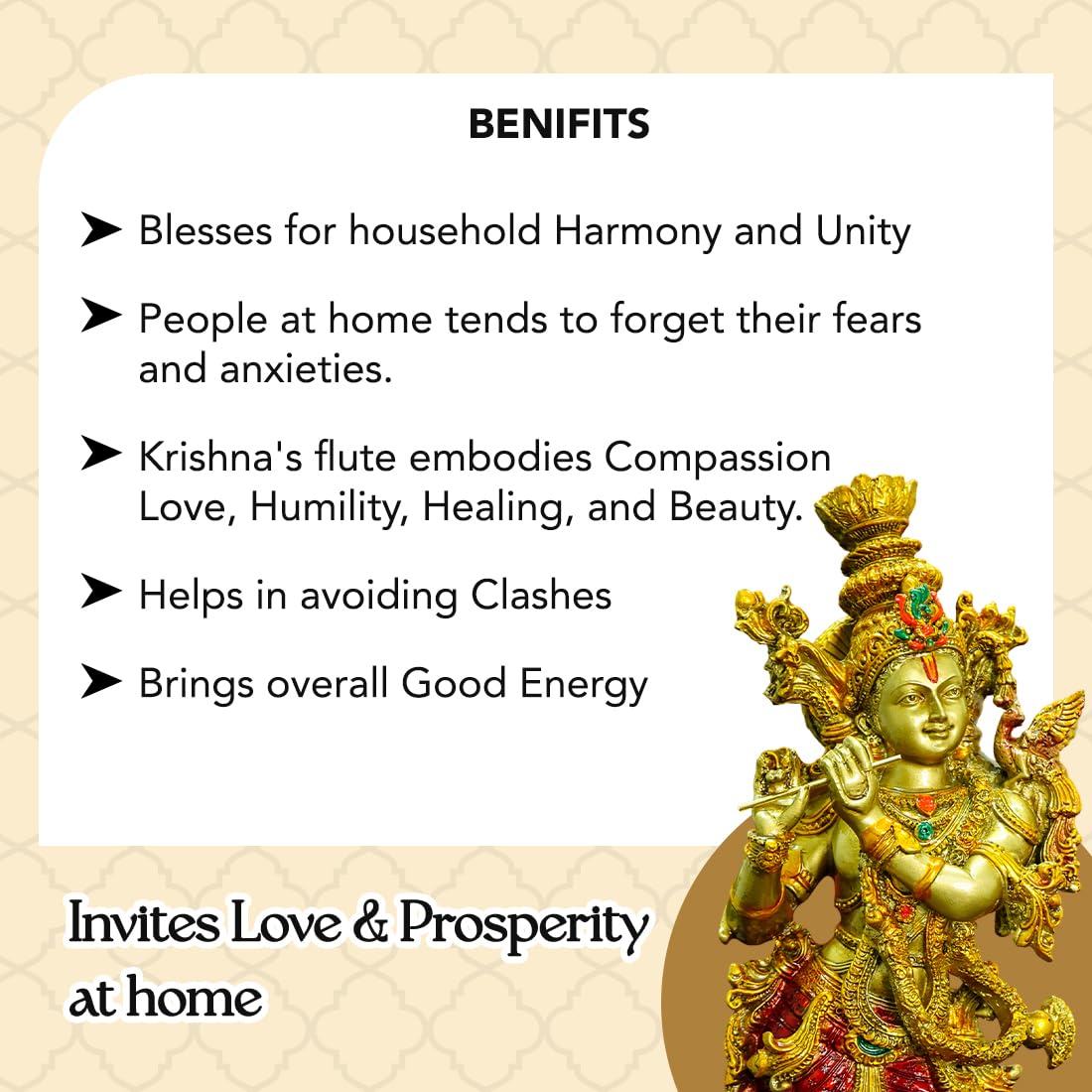 Golden Krishna Playing Flute Resin Statue | EnamorarDecor