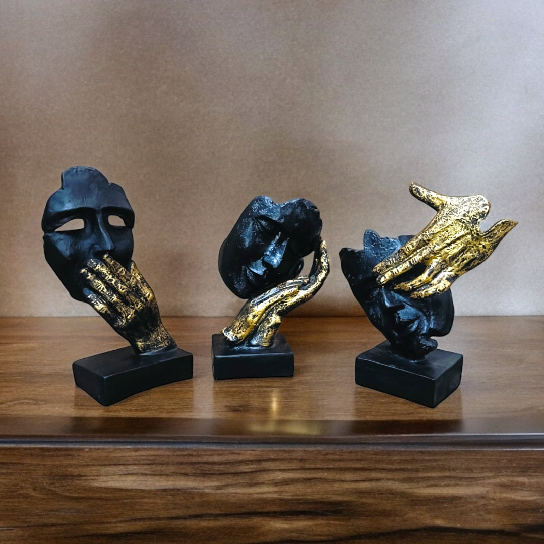 Black Human Face Set of 3 – Three Monkeys Expression | EnamorarDecor