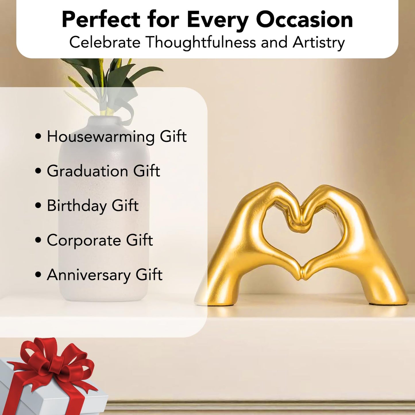 Golden Heart Shaped Hands Resin Statue | EnamorarDecor