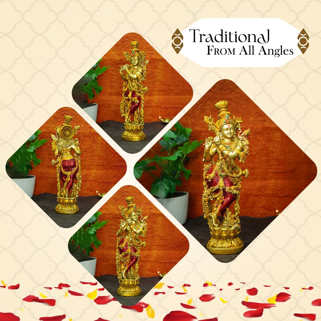 Golden Krishna Playing Flute Resin Statue | EnamorarDecor