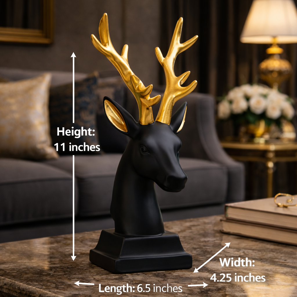 Luxury Black Deer Head Gold Horn Decor | EnamorarDecor