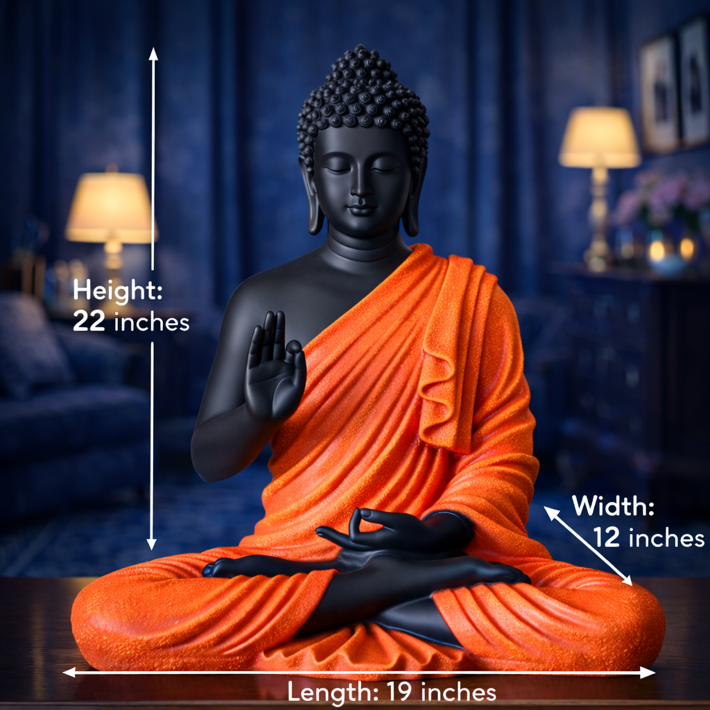 Luxury Big Black & Orange Buddha Statue | EnamorarDecor