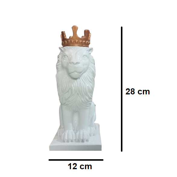 Antique Royal King Lion With Crown (White) Sculpture | EnamorarDecor