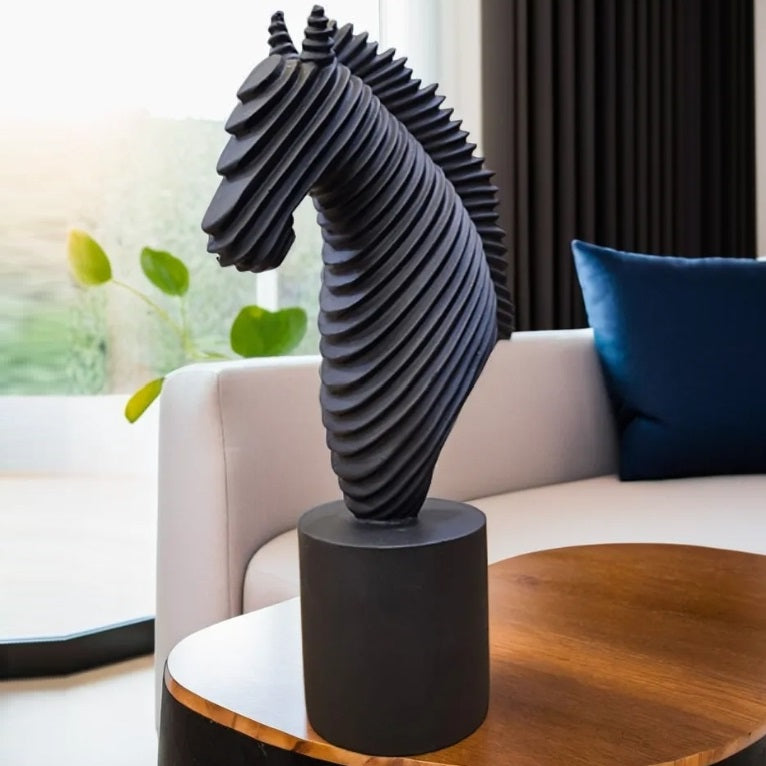 Black Ribbed Resin Horse Statue | EnamorarDecor