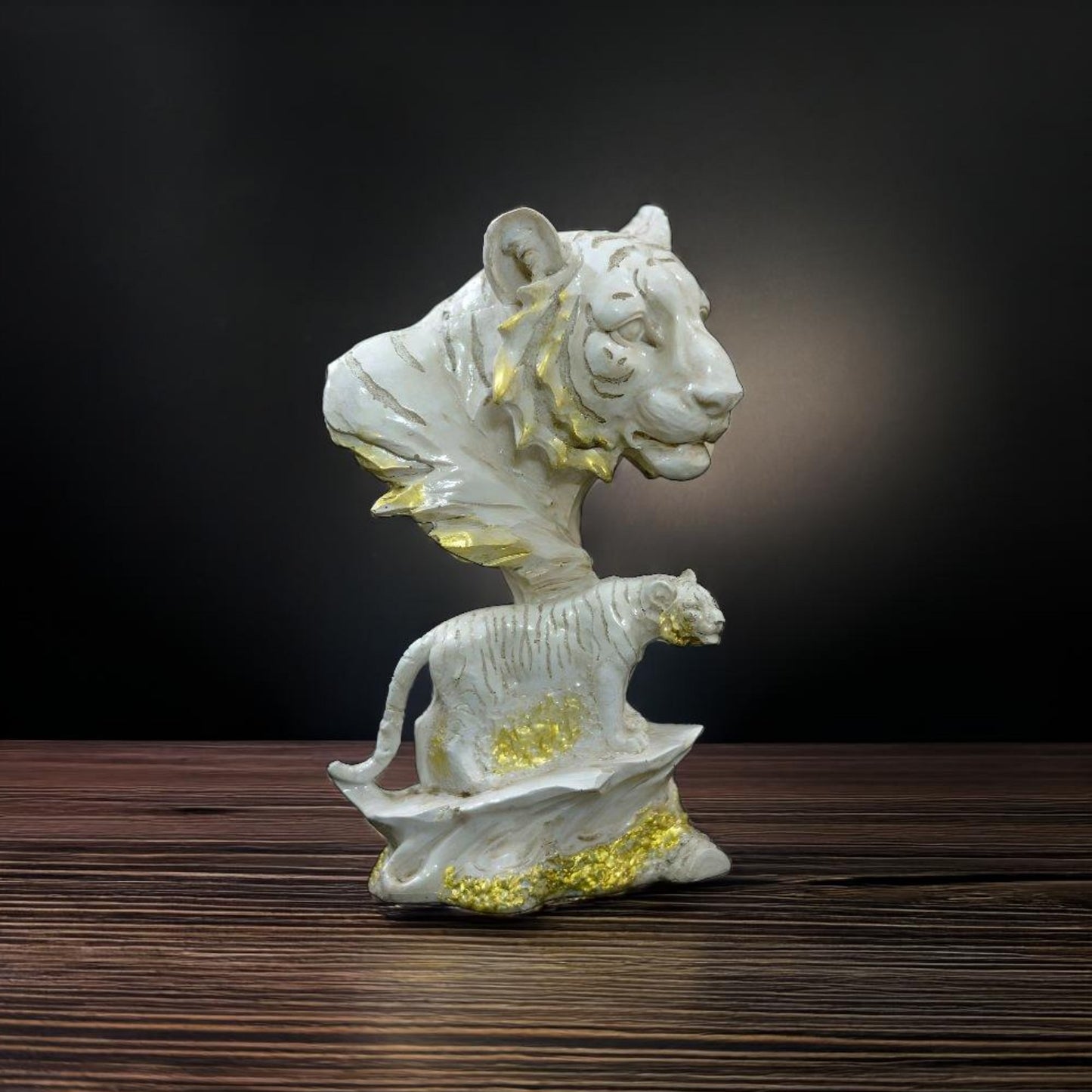 Tiger Face With Standing Tiger Sculpture (White) | EnamorarDecor