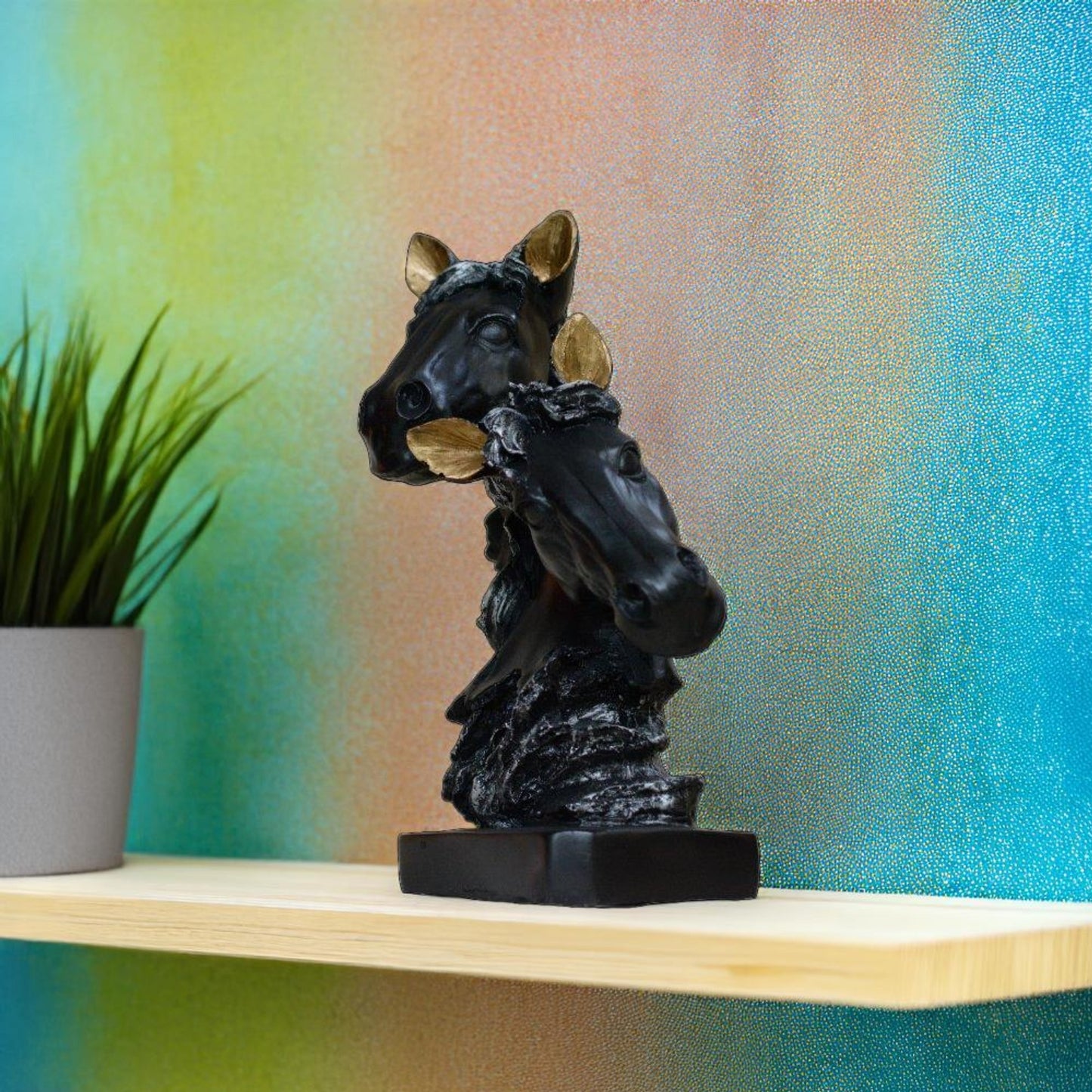 Two Horse Faces Antique Sculpture (Black) | EnamorarDecor