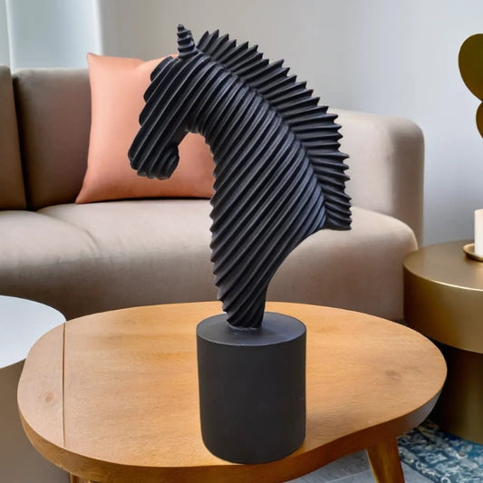 Black Ribbed Resin Horse Statue | EnamorarDecor