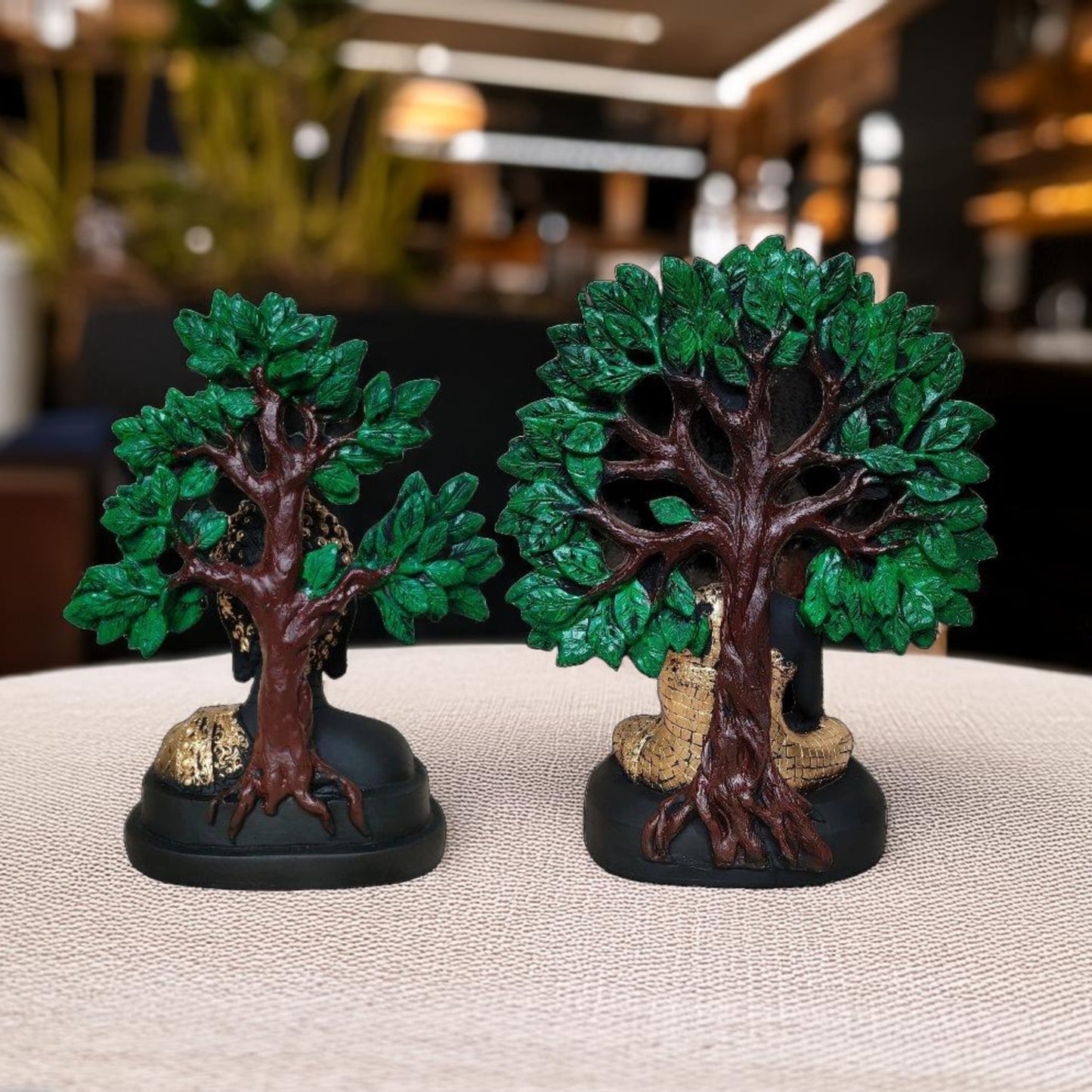 Antique Buddha Tree Set of 2 Sculptures (Black & Green) | EnamorarDecor