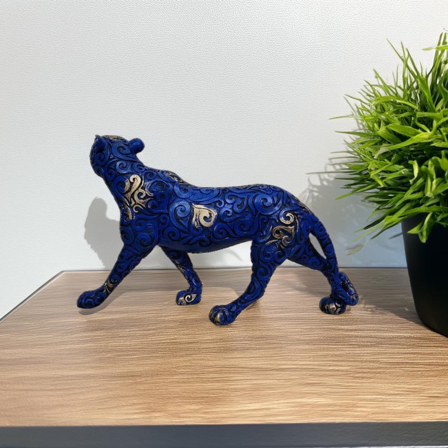 Antique Blue Panther Walking Royalty Sculpture | EnamorarDecor