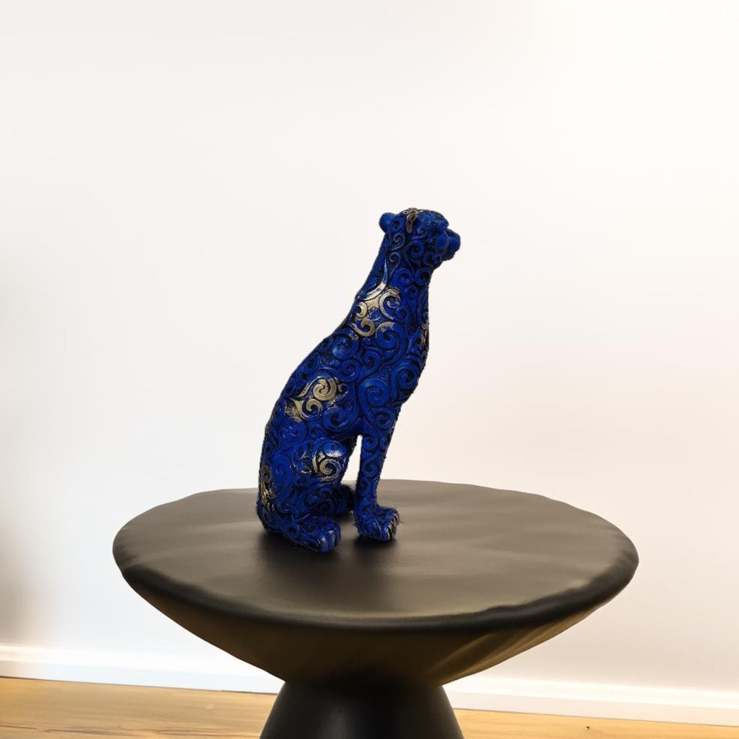 Antique Blue Panther Sitting Royalty Sculpture | EnamorarDecor